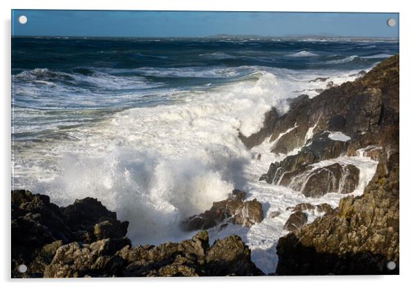 Waves crashing on the coast of Anglesey Acrylic by Andrew Kearton