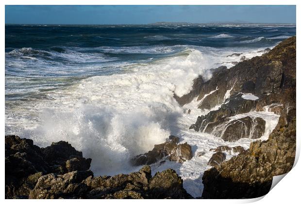 Waves crashing on the coast of Anglesey Print by Andrew Kearton