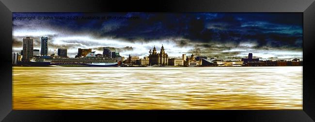 Liverpool Waterfront Skyline (Digital Art)  Framed Print by John Wain