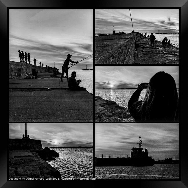 Coastal sunset black and white scene collage Framed Print by Daniel Ferreira-Leite