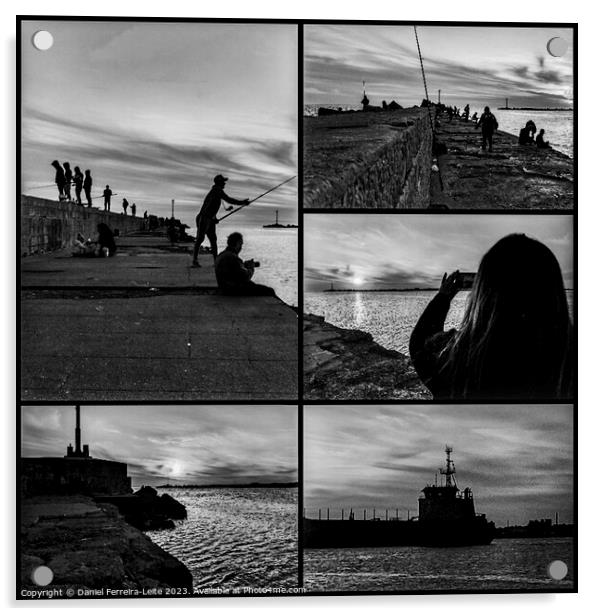 Coastal sunset black and white scene collage Acrylic by Daniel Ferreira-Leite