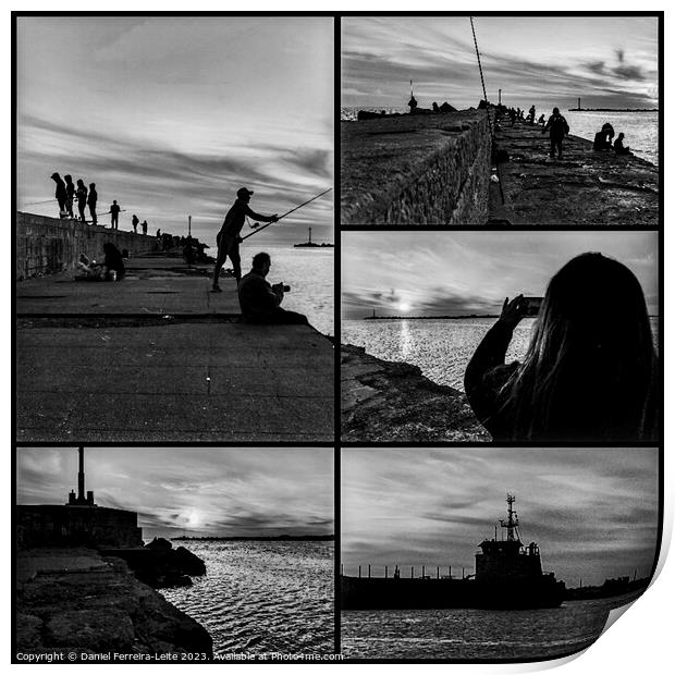 Coastal sunset black and white scene collage Print by Daniel Ferreira-Leite