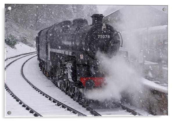 Blizzard at Oxenhope. Acrylic by David Birchall