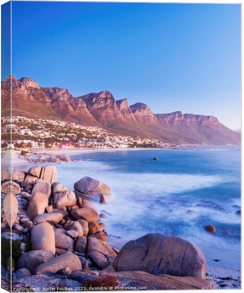The Twelve Apostles above Camps Bay, Cape Town Canvas Print by Justin Foulkes