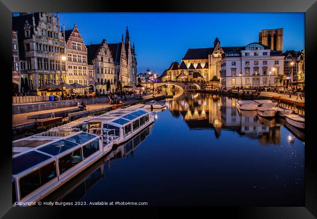 Ghent at night on two rivers that join Leie & Scheldt Rivers  Framed Print by Holly Burgess