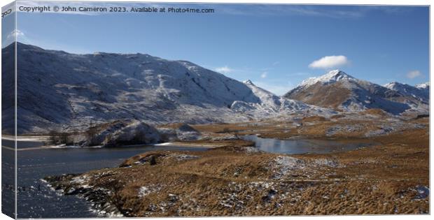 Kinlocharkaig at the head of Loch Arkaig in winter. Canvas Print by John Cameron