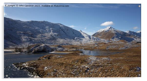 Kinlocharkaig at the head of Loch Arkaig in winter. Acrylic by John Cameron