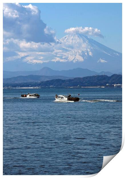 Ferry boats with Mount Fuji in the background Print by Lensw0rld 