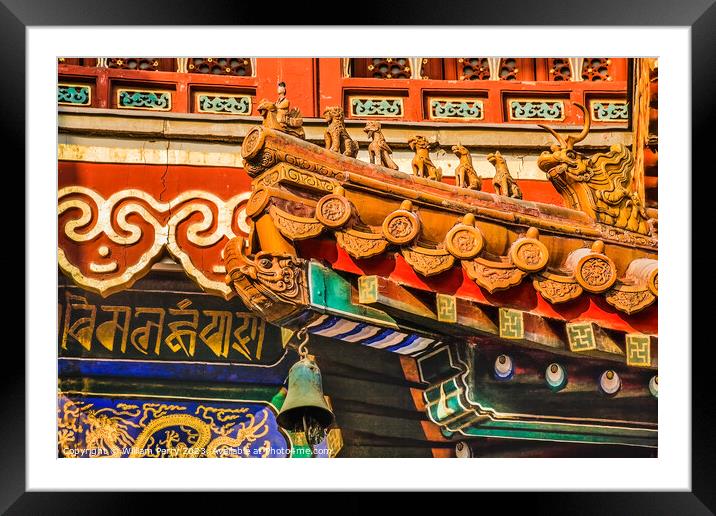 Roofs Figures Yonghe Gong Buddhist Temple Beijing China Framed Mounted Print by William Perry