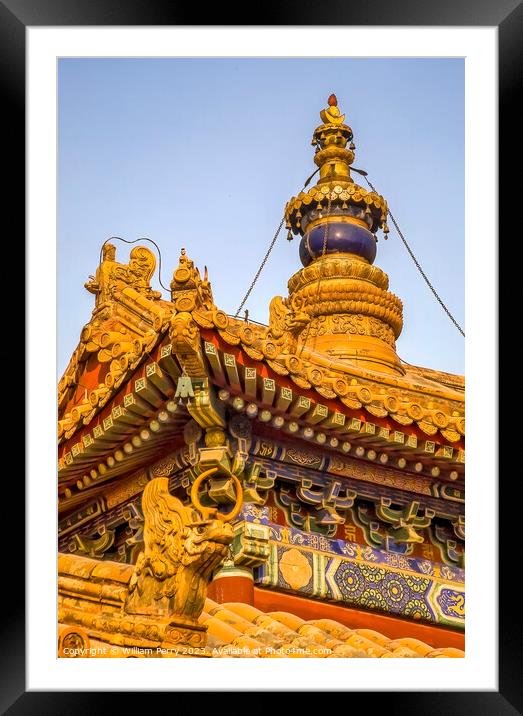 Roofs Figures Steeple Yonghe Gong Buddhist Temple Beijing China Framed Mounted Print by William Perry