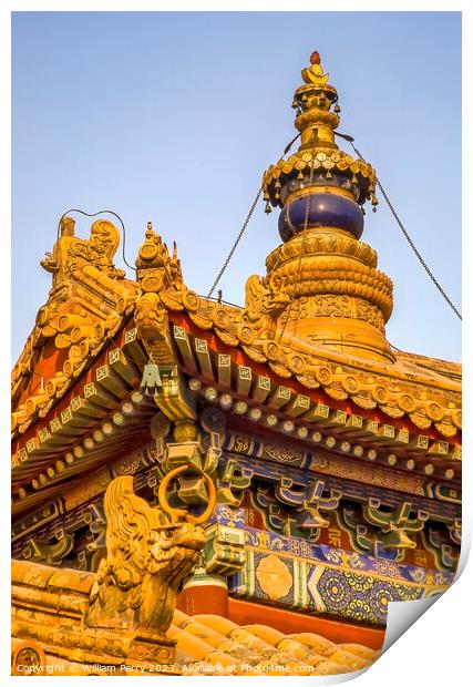 Roofs Figures Steeple Yonghe Gong Buddhist Temple Beijing China Print by William Perry