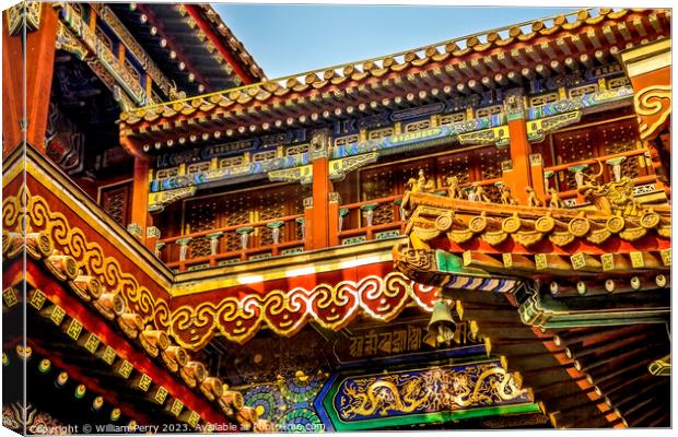 Roofs Figures Yonghe Gong Buddhist Temple Beijing China Canvas Print by William Perry