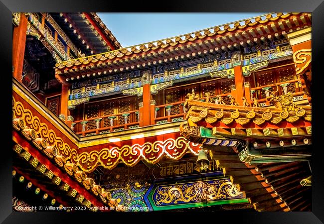 Roofs Figures Yonghe Gong Buddhist Temple Beijing China Framed Print by William Perry
