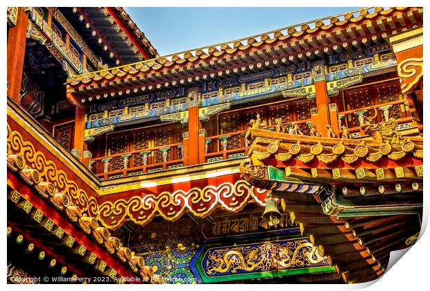 Roofs Figures Yonghe Gong Buddhist Temple Beijing China Print by William Perry