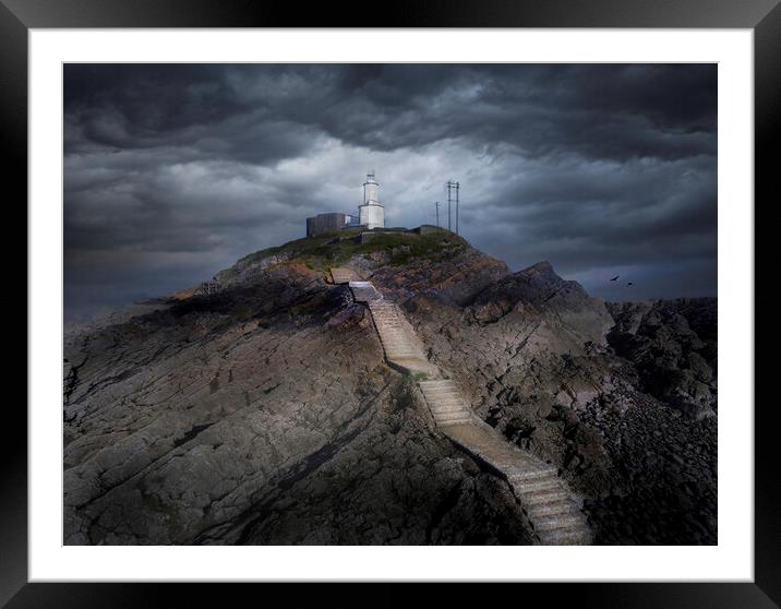 Mumbles lighthouse steps Framed Mounted Print by Leighton Collins
