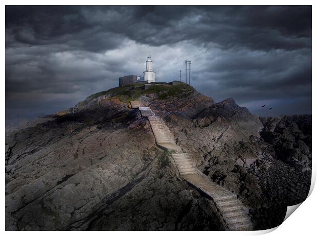 Mumbles lighthouse steps Print by Leighton Collins