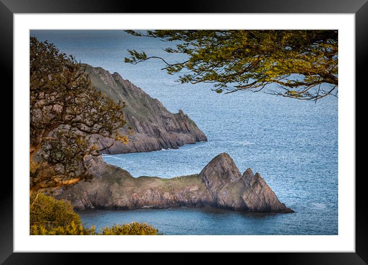 High tide at Three Cliffs Bay Framed Mounted Print by Leighton Collins