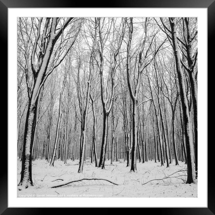 Woodland Snow Framed Mounted Print by Simon Johnson