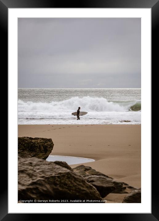 Surfer at Porth Ceiriad, Wales Framed Mounted Print by Gerwyn Roberts