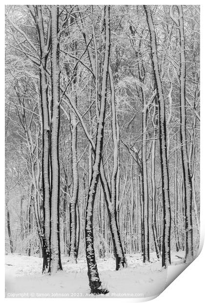 Snowy woodland  Print by Simon Johnson