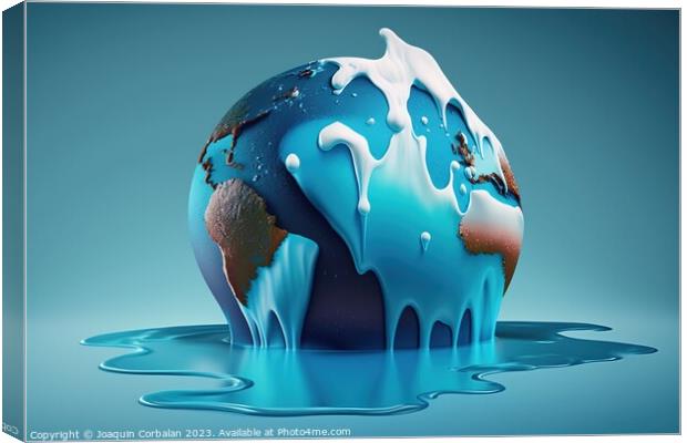 Illustration of the planet earth with the poles melted. Ai gener Canvas Print by Joaquin Corbalan