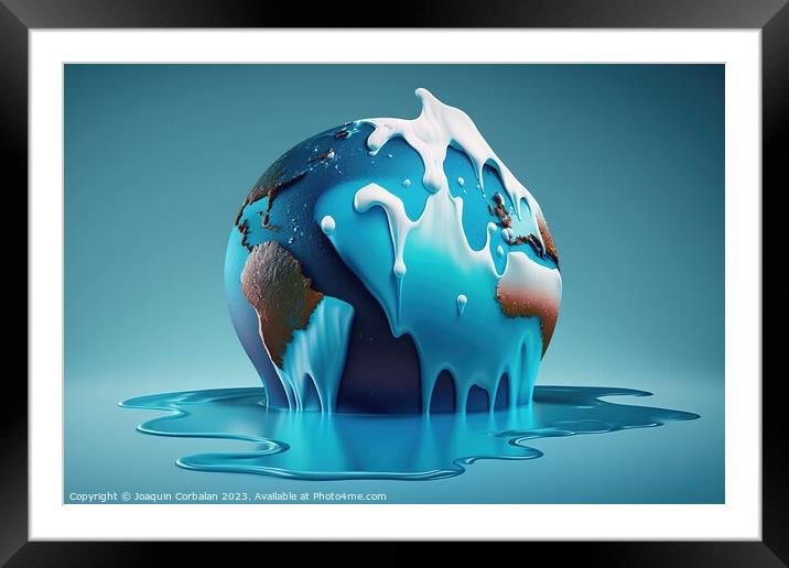 Illustration of the planet earth with the poles melted. Ai gener Framed Mounted Print by Joaquin Corbalan