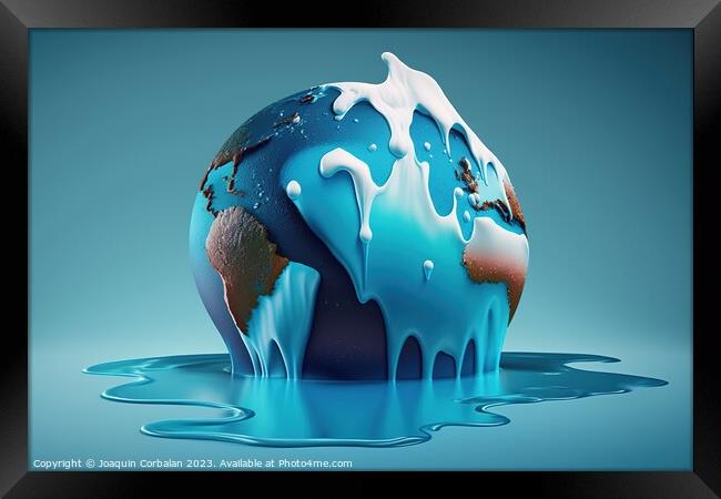 Illustration of the planet earth with the poles melted. Ai gener Framed Print by Joaquin Corbalan