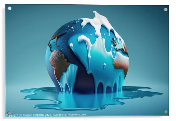 Illustration of the planet earth with the poles melted. Ai gener Acrylic by Joaquin Corbalan