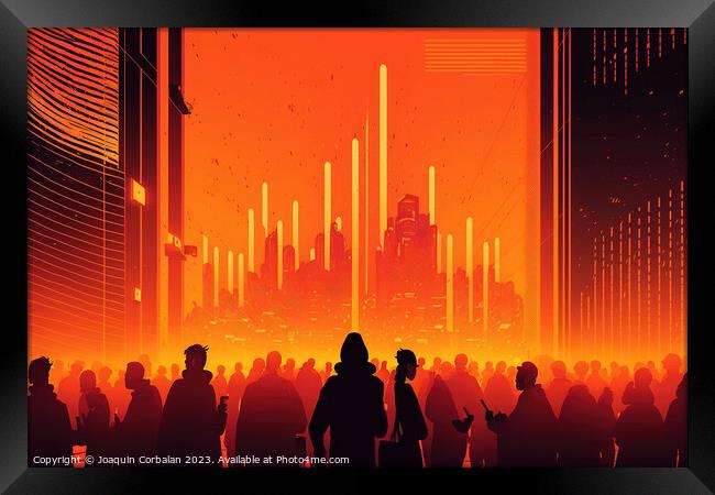 Futuristic illustration, book cover, of group of p Framed Print by Joaquin Corbalan