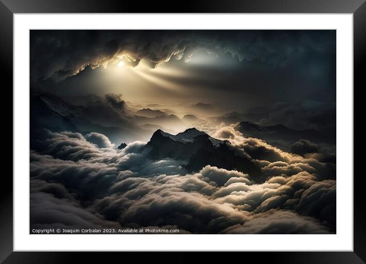 Beautiful and dramatic sky with voluminous clouds. Ai generated. Framed Mounted Print by Joaquin Corbalan