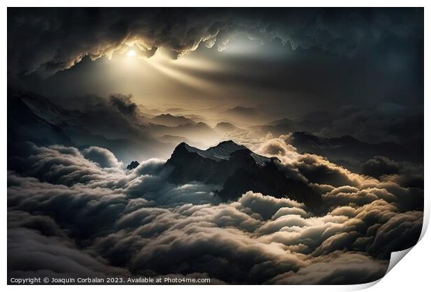 Beautiful and dramatic sky with voluminous clouds. Ai generated. Print by Joaquin Corbalan