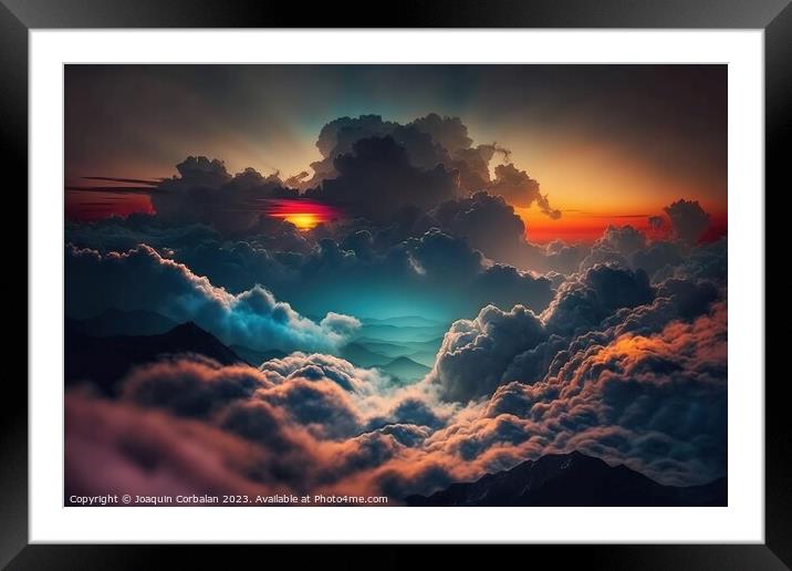 Beautiful and dramatic sky with voluminous clouds. Ai generated. Framed Mounted Print by Joaquin Corbalan