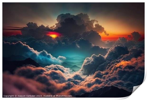 Beautiful and dramatic sky with voluminous clouds. Ai generated. Print by Joaquin Corbalan
