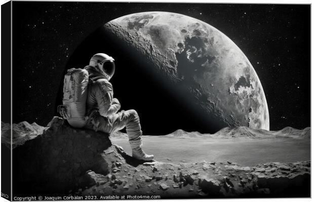 An astronaut explores new planets, science fiction illustration. Canvas Print by Joaquin Corbalan