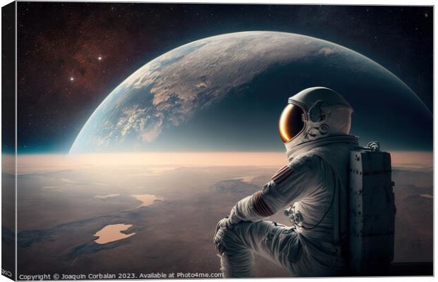 An astronaut explores new planets, science fiction illustration. Canvas Print by Joaquin Corbalan