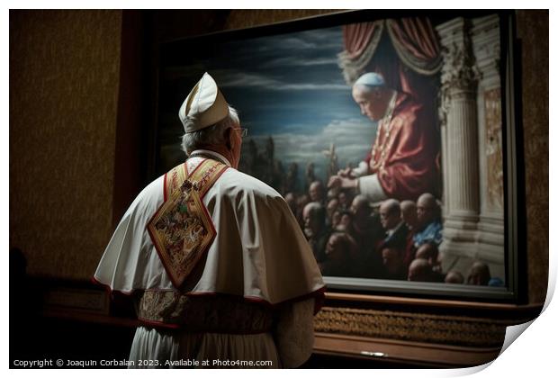 The pope, a religious man, with his back turned, l Print by Joaquin Corbalan