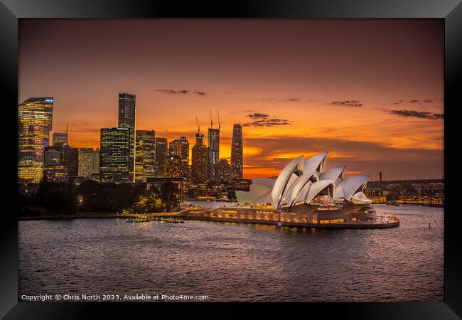  Sydney Harbour sunset and Sydney Opera House Framed Print by Chris North