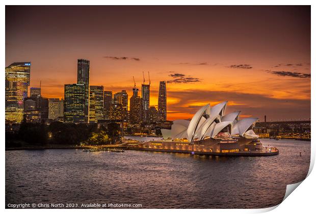  Sydney Harbour sunset and Sydney Opera House Print by Chris North