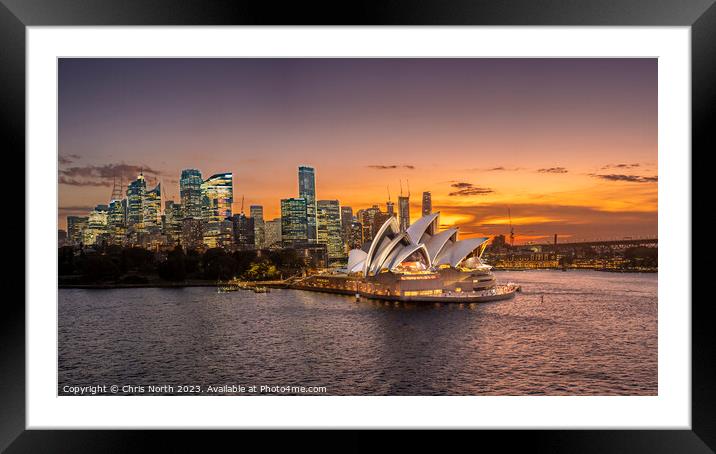 Sydney Opera House at sunset. Framed Mounted Print by Chris North