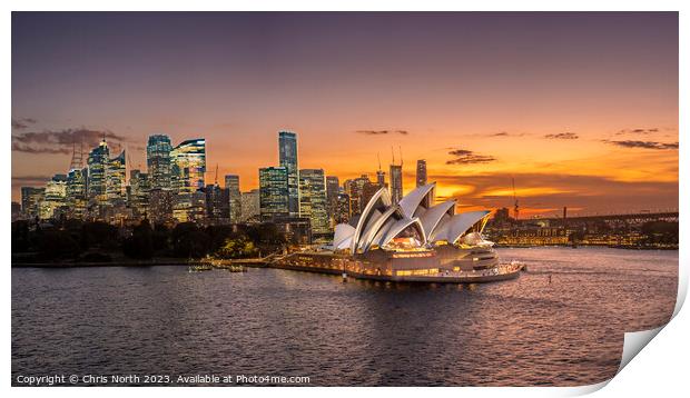 Sydney Opera House at sunset. Print by Chris North