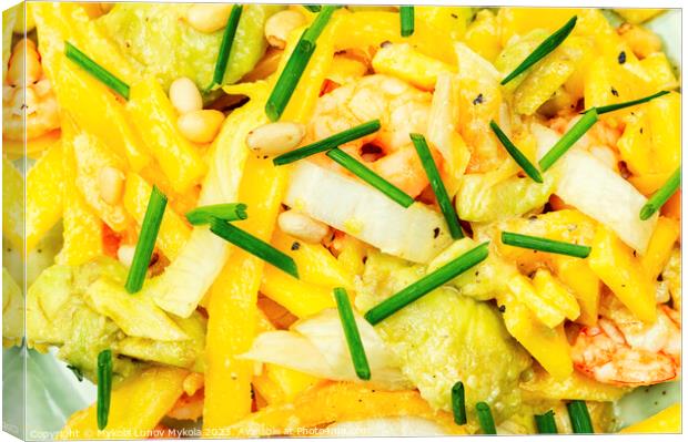 Prawn salad with avocado and mango Canvas Print by Mykola Lunov Mykola