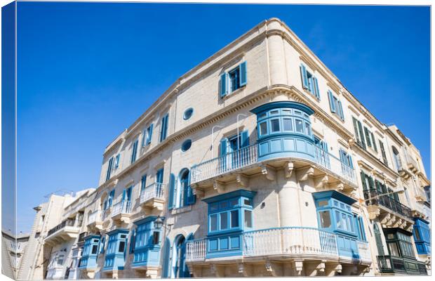 Blue balconies in Malta Canvas Print by Jason Wells