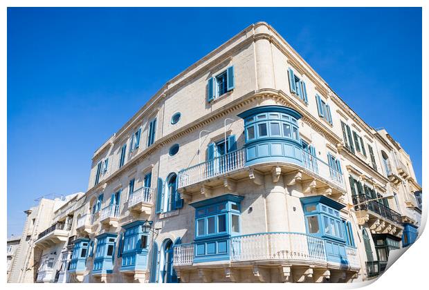 Blue balconies in Malta Print by Jason Wells