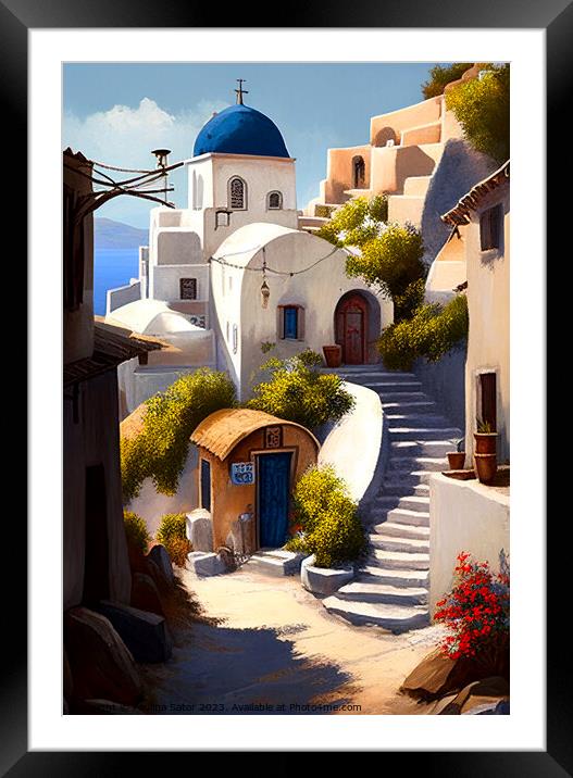 Lovely greek village Framed Mounted Print by Paulina Sator