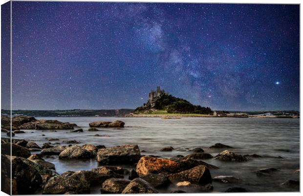 Milky way at St.Michael's mount Canvas Print by kathy white