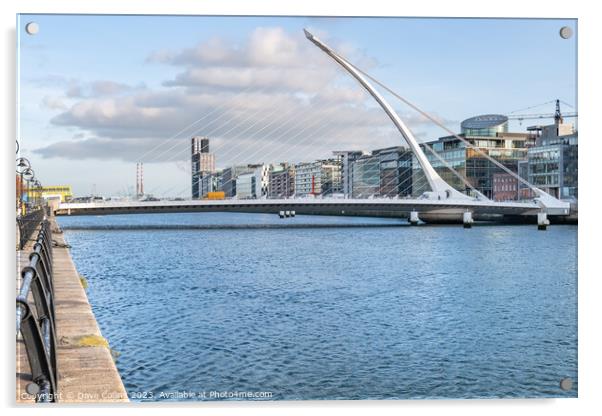 The Samuel Beckett Bridge over the River Liffey in Dublin, Ireland (Looking downstream from the North bank) Acrylic by Dave Collins