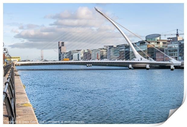 The Samuel Beckett Bridge over the River Liffey in Dublin, Ireland (Looking downstream from the North bank) Print by Dave Collins