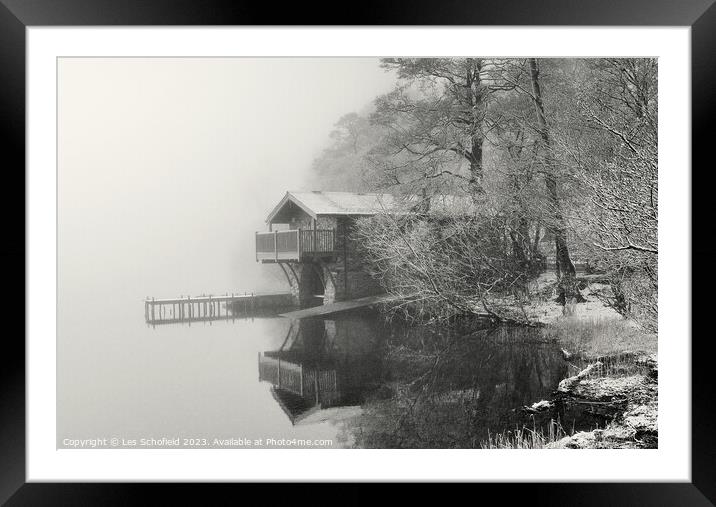 Duke of Portland boat house Ullswater  Framed Mounted Print by Les Schofield
