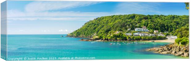 South Sands Beach Panorama, Salcombe Canvas Print by Justin Foulkes