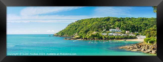 South Sands Beach Panorama, Salcombe Framed Print by Justin Foulkes